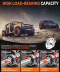 Image showing off-road vehicles demonstrating high load-bearing capacity with detailed wheel hub and performance benefits.