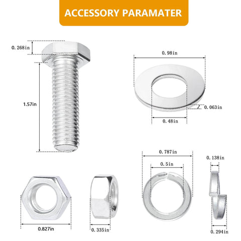 Detailed dimensions of bolts and nuts for 4 Pack UCP205-16 Mounted Pillow Block Ball Bearing, Bearing Steel Bearings 1" Bore