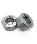 Pair of ✝️ Bearing NATR12 PP NATR12PP Yoke Track Roller Bearings, silver metal finish, size 12x32x15mm, showing side view.