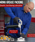 Mechanic using Heavy Duty Seal Puller Tool And Bearing Packer Kit For Wheel Hubs 2 In 1 Pro Grade Universal Gasket Remover Set