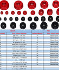 Bearing Press Kit, Bearing Race and Seal Driver Set showing 43-piece sizes in red and black, with diameter chart in inches and metric
