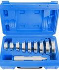 10 Piece Bearing Press Kit With Universal Bearing Race And Seal Driver Set Including 9 Adapters 39.5mm 44.5mm 50mm 59mm 63mm 65mm 72mm 76mm 81mm And Seal Driver For Automotive Bearing Installation Blue