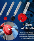 Close-up of Bearing Press Kit with 4 handle sizes, Bearing Race and Seal Driver Set, showing adapters and installation view