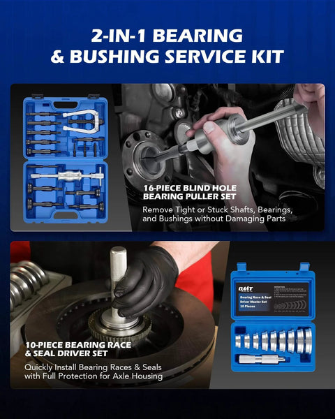 Bearing Press Kit & Blind Hole Collet Bearing Race and Seal Puller Extractor Kit with tools and application examples