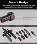 Bearing Puller Kit, 10 Pcs Blind Hole Bearing Puller Set, tool design details with close-up of needle roller bearings fitting 8-25 mm.