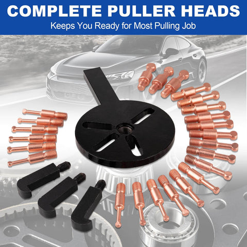 36 In 1 Bearing Puller Kit With Upgraded Blind Hole Design shown with puller heads and hooks on white background.