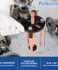 36 In 1 Bearing Puller Kit With Upgraded Blind Hole Design Pro Grade Bearing Removal Tool in use with three jaw puller hooks