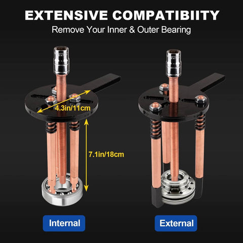 36 In 1 Bearing Puller Kit With Upgraded Blind Hole Design Pro Grade Bearing Removal Tool, showing sizes for internal and external use