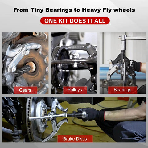 Heavy Duty Six Piece Bearing Puller Set for 1 to 8 Inch Gear and Pulley Pulling with Reversible Two Jaw and Three Jaw Heads Dual Hole Design