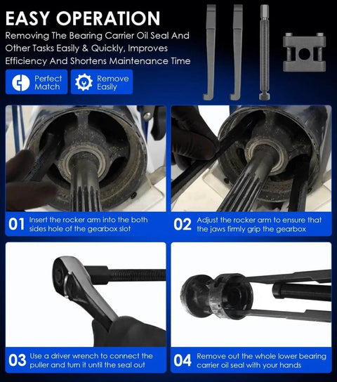 Lower Bearing Carrier Puller With Adjustable Arms For Outboard And Stern Drive Gearcases 115HP And Up, Pro Grade Universal Marine Lower Unit Tool in use
