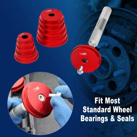 Pro Grade Bearing Race And Seal Driver Kit With 9 Adapters And Heavy Duty Handle, Case And Gloves For Wheel Bearing Presses, Covers 39.5 To 81mm Metric Sizes For Cars And Light Trucks, By GEAROLL