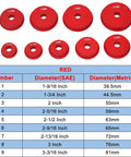 Red adapters for Pro Grade Bearing Race And Seal Driver Kit With 9 Adapters And Heavy Duty Handle, covering 39.5 to 81mm sizes.
