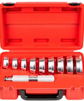 10pcs Bearing Race and Seal Driver Set in red case, includes 1pc driver handle and 9pcs disk adapters for automotive wheel hubs mounting