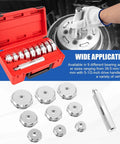 10pcs Bearing Race and Seal Driver Set with 1pc Driver Handle and 9 Disk Adapters displayed in red case, used for wheel hubs