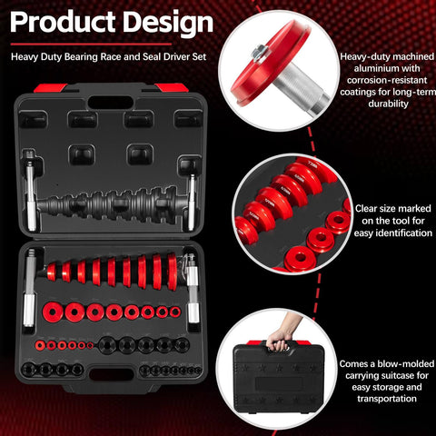 Bearing Race And Seal Driver Kit For Wheel Bearing Installation 43 Piece Set With 39 Adapters And 4 Handle Sizes in case