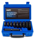 Bearing Press Kit, 10pc Bearing Race and Seal Driver Set, open blue case with seal driver and 9 bearing adapters, front view