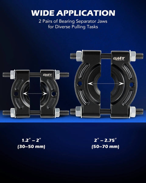38pc 2-in-1 Bearing Press Kit with 5 T Wheel Bearing Separator Puller Set, showing 2" & 3" jaws for diverse pulling tasks.