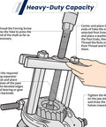 Diagram showing assembly process of Beefed Up Bearing Separator And Puller Set With Two Inch And Three Inch Splitters Fourteen Piece Kit
