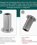 Front and side view of 3220 Bearing Sleeve for Beverage Dispenser Replacement, highlighting benefits of reduced noise and wear.