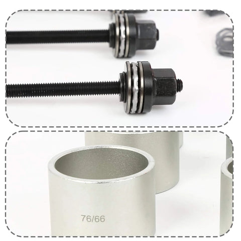 Close-up of 28 Piece Press And Pull Sleeve Kit For Removing Bearings Bushings Seals For Cars And Light Trucks Universal Auto Tool Set
