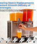 Six Pack 3220 Bearing Sleeve Replacement For Crathco D And E Series Beverage Dispensers Juicers shown with juicer and sleeves