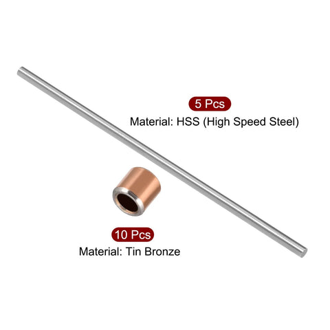Bearing Sleeve Set 10 Pieces 3 Mm Bore 5 Mm Outer Diameter 5 Mm Length Self Lubricating Tin Bronze Sleeves and 5 Mm Steel Rods