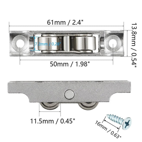 11.5mm Bearing Steel Electroplated Double Flat Wheel Sliding Door Window Pulley Set 2 Pcs with Mounting Screws, side view