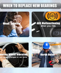Indicators for replacing wheel bearings: weak loading, ABS malfunction, steering vibration, harsh noise in vehicle use.