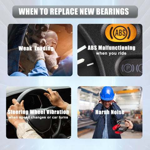 Indicators for replacing wheel bearings: weak loading, ABS malfunction, steering vibration, harsh noise in vehicle use.