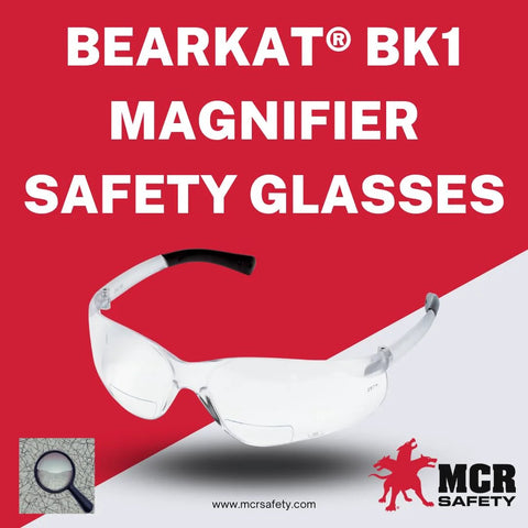 BearKat BKH20 Bifocal Safety Glasses 2.0 Diopter with Duramass Coating showcased against a red background