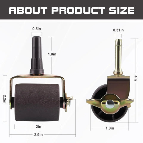 Heavy Duty Bed Frame Wheels Rollers With Brakes For Replacement Parts, High Capacity Bed Casters dimensions and side view