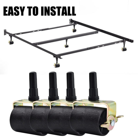 Heavy Duty Bed Frame Casters With Locking And Brakes Set Of 4 For Replacement shown with frame, smooth rolling wheels easy to install