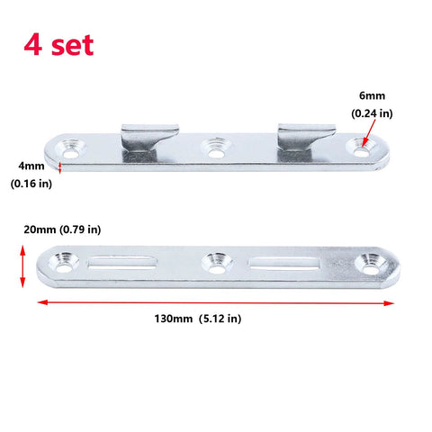 Wood Bed Rail Brackets And Connecting Fittings 5.1 Inch Zinc Round Bed Hooks Set Of 4, durable galvanized steel with measurements displayed.