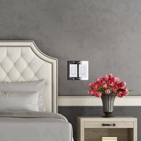 Elegant bedroom with modern light switch cover from 7 Piece Light Switch Cover Resin Molds Set for Epoxy Resin Crafts installed on wall.