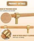 Set Of Six 3.75 Inch Wooden Cabinet Pulls With Screws For Dresser Kitchen And Wardrobe Cabinets 5.55 Inch Total Length 3.75 Inch Center To Center Hole Spacing Modern Mid Century Brass And Beach Wood Handles In Rose Gold detailing