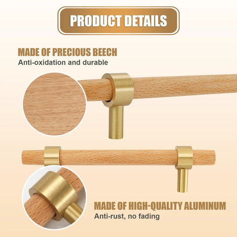 Set Of Six 3.75 Inch Wooden Cabinet Pulls With Screws For Dresser Kitchen And Wardrobe Cabinets 5.55 Inch Total Length 3.75 Inch Center To Center Hole Spacing Modern Mid Century Brass And Beach Wood Handles In Rose Gold detailing