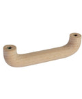 Six Pack Beech Wood Unfinished Round Arched Bridge Furniture Pulls Handles Set For Cabinets And Drawers, two hole design, close-up view.