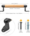 12 Inch Solid Beech Wood Barn Door Handle With Black Metal Brackets Sliding Door Pull For Fence Gate Closet Shed Indoor Handrail And Playground Safety Handles Easy Install Durable And Rust Resistant For Everyday Indoor Or Outdoor Use dimensions and components view