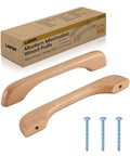 2 Pack Solid Beech Wood Cabinet Pulls With 5 Inch Hole Centers 128mm And 6.29 Inch Overall Length 160mm Bridge Style Natural Wood Handles for Kitchen