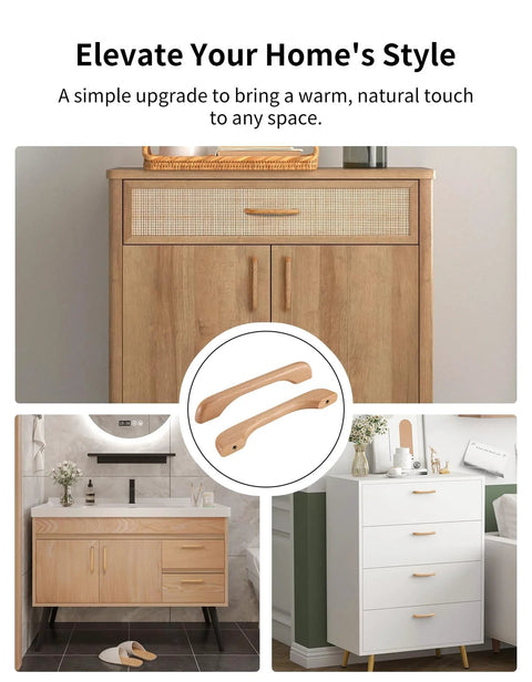 2 Pack Solid Beech Wood Cabinet Pulls With 5 Inch Hole Centers 128mm And 6.29 Inch Overall Length 160mm Bridge Style on cabinets