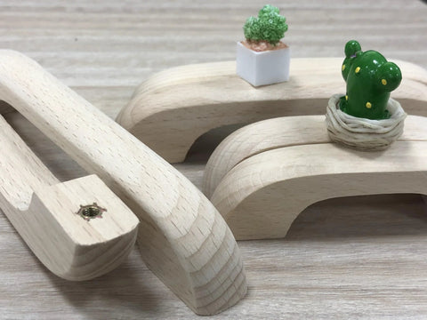 Unfinished Beech Wood Drawer Knob Set 2 Pack Paintable Cabinet Handles with Decorative Mini Cactus, Smooth Finish Close-up