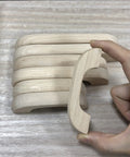 Side view of Unfinished Beech Wood Drawer Knob Set 2 Pack, showing smooth, burr-free, paintable surface and hand holding one knob