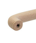 Close-up of Six Pack Beech Wood Unfinished Round Arched Bridge Furniture Pull Handle with two hole design for cabinets and drawers.