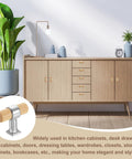 Beech Wood T Bar Drawer Pulls 4 Pack with Silver Base Screws installed on kitchen cabinet, 1.57 inch long, 0.69 inch wide.