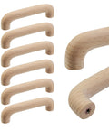 Six Pack Beech Wood Unfinished Round Arched Bridge Furniture Pulls Handles Set For Cabinets And Drawers, close-up view