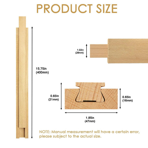 Beech Wood Drawer Slides Replacement Kit With Center Mount Track 15.7 Inches, size illustration with dimensions listed.