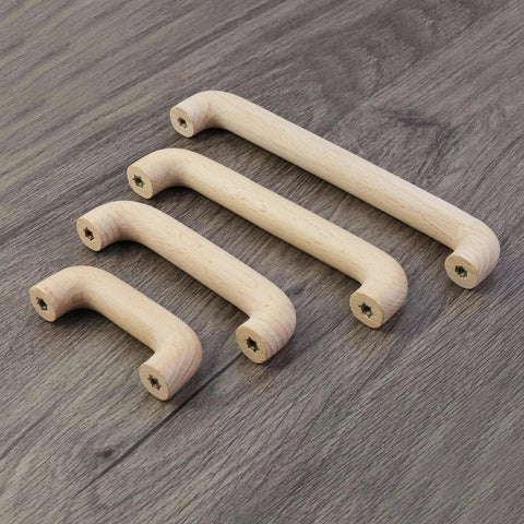 Six Pack Beech Wood Unfinished Round Arched Bridge Furniture Pulls Handles Set for Cabinets and Drawers, Two Hole, Paintable