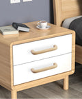 Six Pack Beech Wood Unfinished Round Arched Bridge Furniture Pulls Handles Set For Cabinets And Drawers installed on nightstand