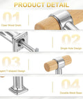 Product details of Beech Wood T Bar Drawer Pulls 4 Pack With Silver Base Screws Single Hole Cabinet Handles, featuring clear wood grain