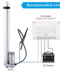 Front view: 8-inch DC12V linear actuator with mounting bracket and controller; silver rod, black motor